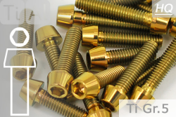 Titanium Bolts | Gold | M10x1.25 | DIN 912 | Gr.5 | Tapered Head | Allen Key