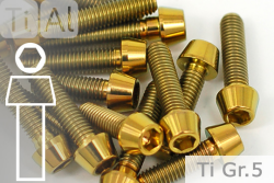 Titanium Bolts | Gold | M8 | DIN 912 | Gr.5 | Tapered Head | Allen Key M8x55