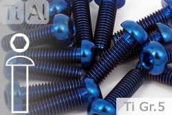 Titanium Bolts | Blue | M5 | ISO 7380 | Gr.5 | Button Head | Allen Key M5x25