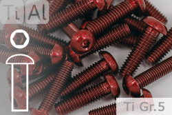 Titanium Bolts | Red | M5 | ISO 7380 | Gr.5 | Button Head | Allen Key