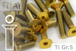 Titanium Bolts | Gold | M3 | DIN 7991 | Gr.5 | Countersunk | Allen Key M3x6