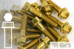 Titanium Bolts | Gold | M10x1.25 | ~DIN 6921 | Gr.5 | Hex Flange