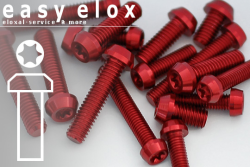 Aluminium Bolts | Red | M6 | DIN 912 | Taper Head | Hexalobular M6x10
