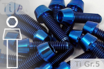 Titanium Bolts | Blue | M10x1.25 | DIN 912 | Gr.5 | Tapered Head | Allen Key M10x1.25x20