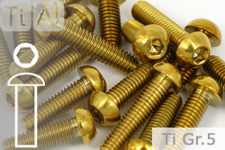 Titanium Bolts | Gold | M5 | ~ISO 7380 | Gr.5 | Button Head | Allen Key M5x16XL