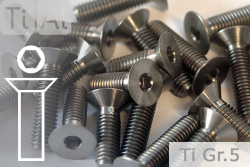 Titanium Bolts | Silver | M6 | DIN 7991 | Gr.5 | Countersunk | Allen Key M6x55