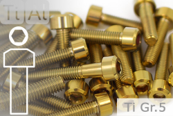 M3 Titanschrauben Gold DIN 912 / ISO 4762 Grade 5 Zylinderkopf Fase Innensechskant