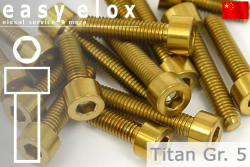 Titanium Bolts | Gold | M6 | DIN 912 | Gr.5 | Cap Head | Allen Key M6x10