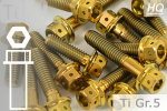 Titanium Bolts | Gold | M5 | ~DIN 6921 | Gr.5 | Flanged Hex Head + Allen Key M5x25